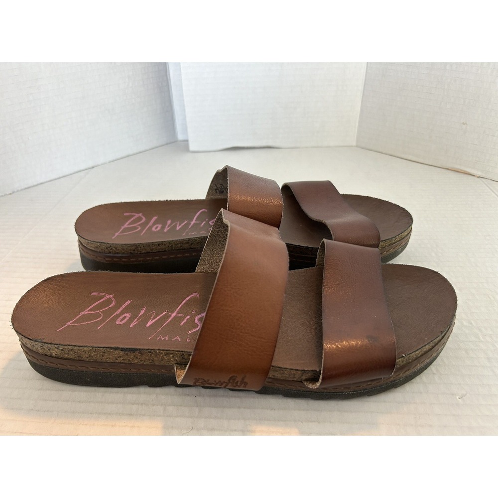 Blowfish Faux Leather Strappy Brown Sandal Flats Size 9.5